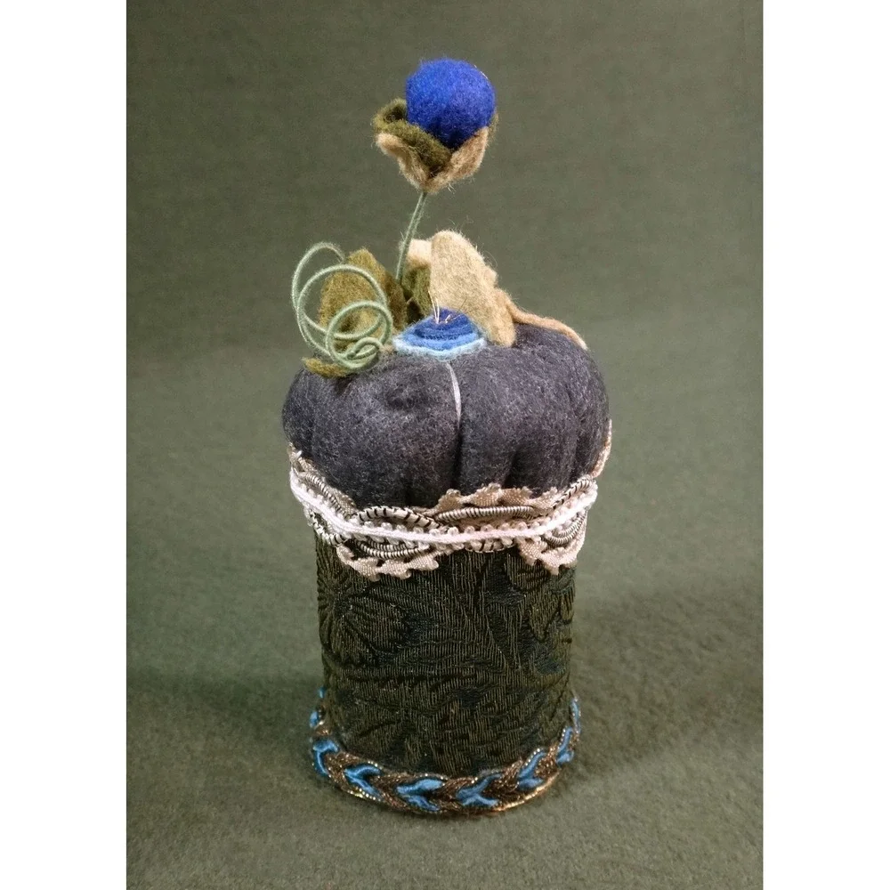 UNUSUAL felt tapestry fabric floral pin cushion HANDCRAFTED